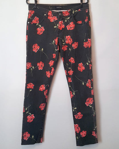 Minkpink Black & Red Floral Print Skinny Jeans