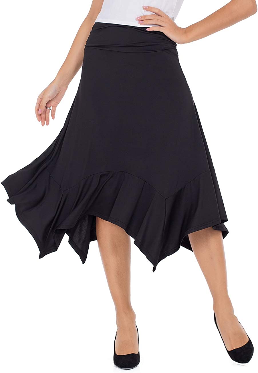 Lomantise Black Handkerchief Hem Midi Skirt