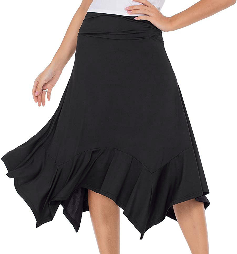 Lomantise Black Handkerchief Hem Midi Skirt