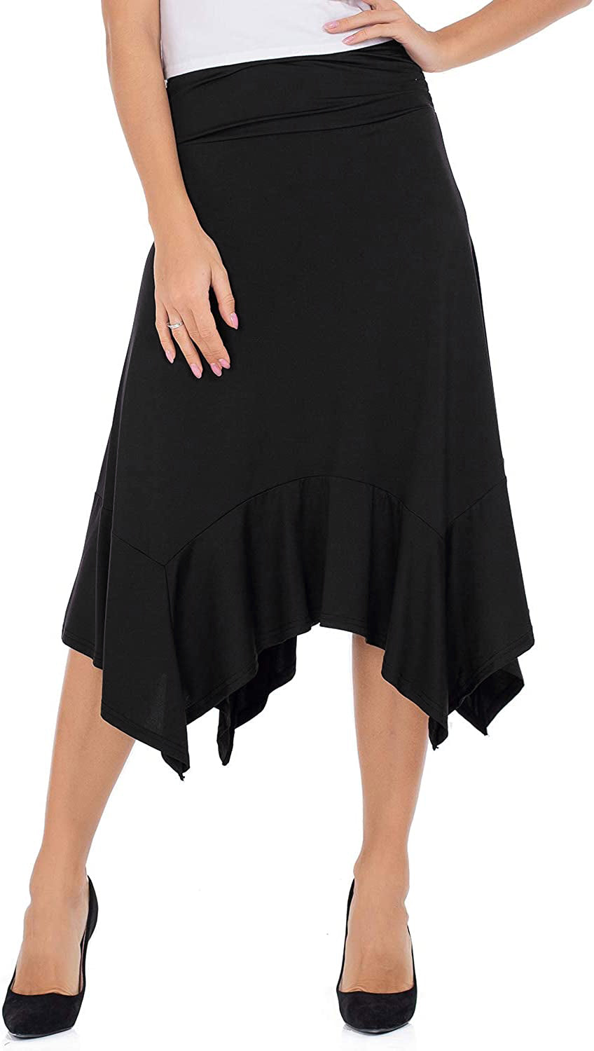 Lomantise Black Handkerchief Hem Midi Skirt