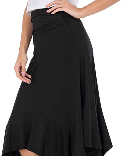 Lomantise Black Handkerchief Hem Midi Skirt