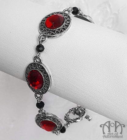 Sanguinari Red & Black Crystal Beaded Filigree Bracelet
