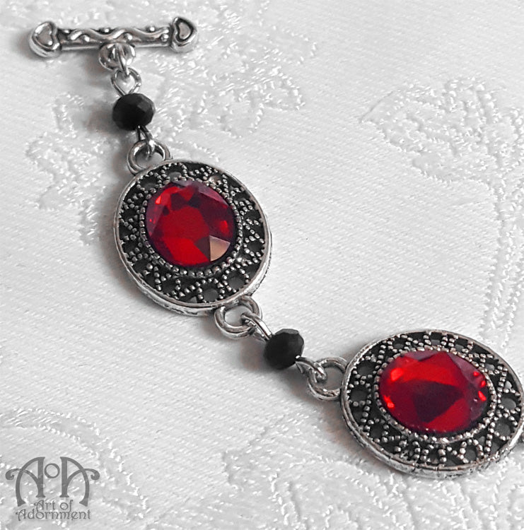 Sanguinari Red & Black Crystal Beaded Filigree Bracelet