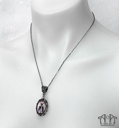 Gothic Gunmetal Glass Corset Cameo Pendant Necklace