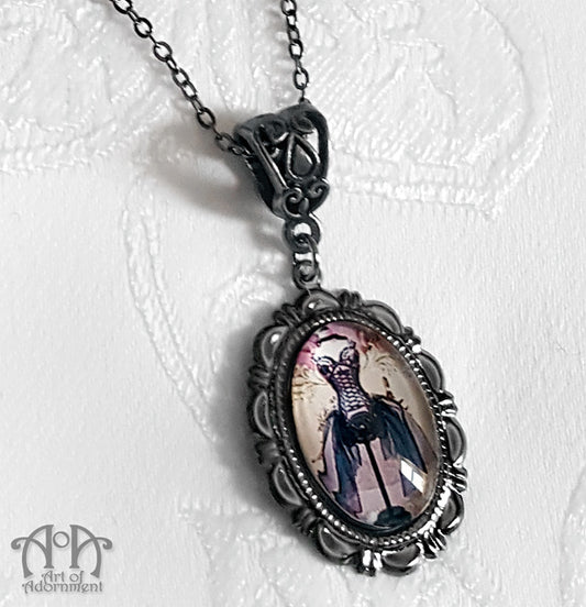 Gothic Gunmetal Glass Corset Cameo Pendant Necklace