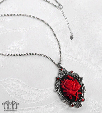 Sanguinari Gothic Rose Cameo Pendant Necklace