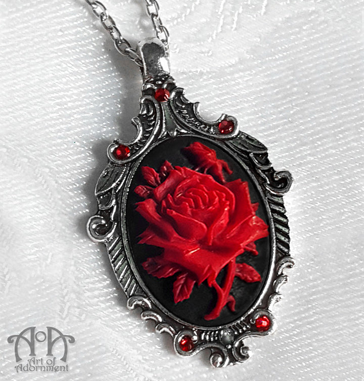 Sanguinari Gothic Rose Cameo Pendant Necklace