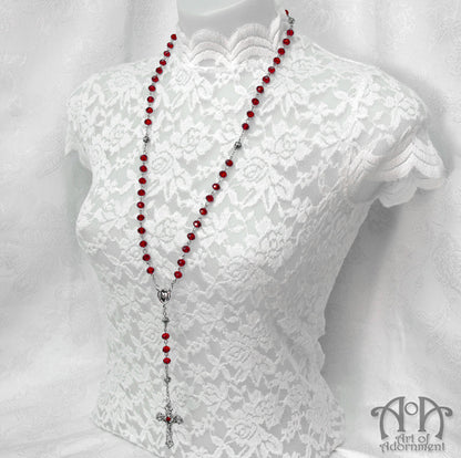 Sanguinari Vampire's Blood Red Crystal Rosary Necklace