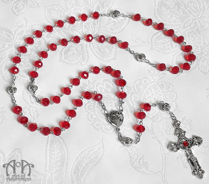 Sanguinari Vampire's Blood Red Crystal Rosary Necklace