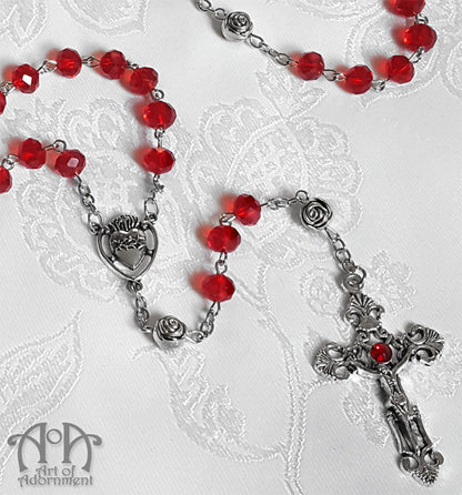 Sanguinari Vampire's Blood Red Crystal Rosary Necklace