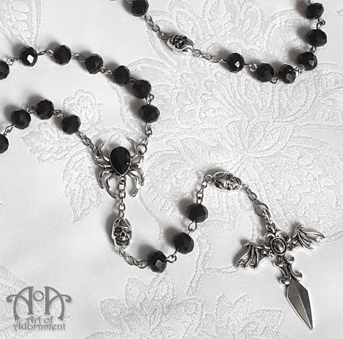 Requiem For The Vampire Black Crystal Rosary Necklace