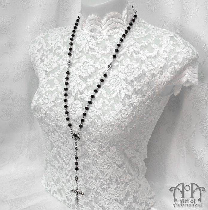 Requiem For The Vampire Black Crystal Rosary Necklace