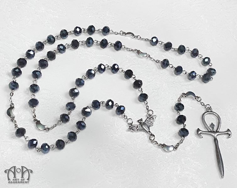 Spirit of the Night Blue-Black Crystal Rosary Necklace