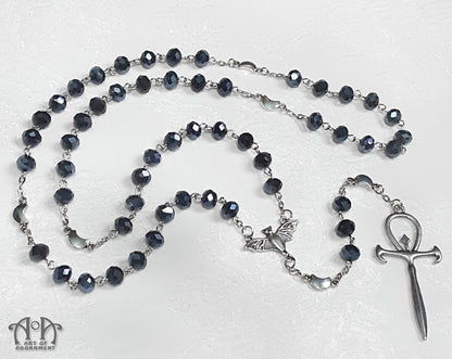 Spirit of the Night Blue-Black Crystal Rosary Necklace