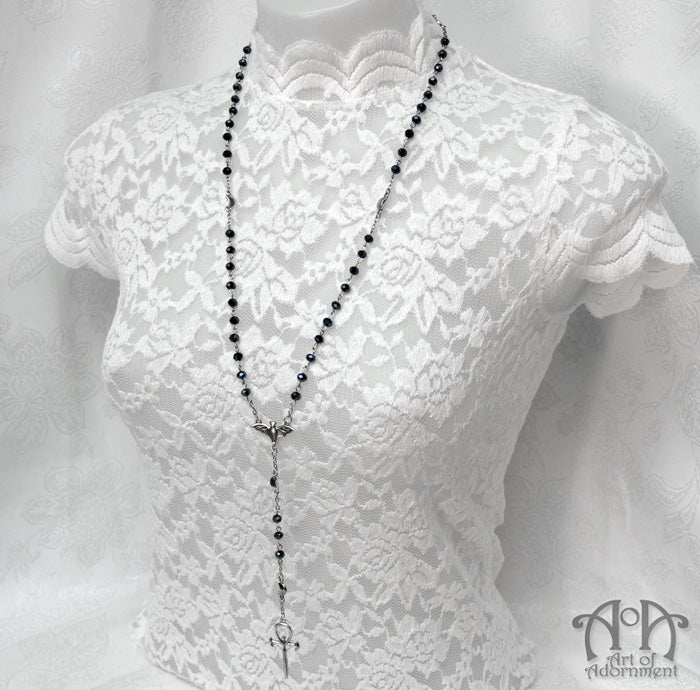 Spirit of the Night Black Crystal Rosary Necklace