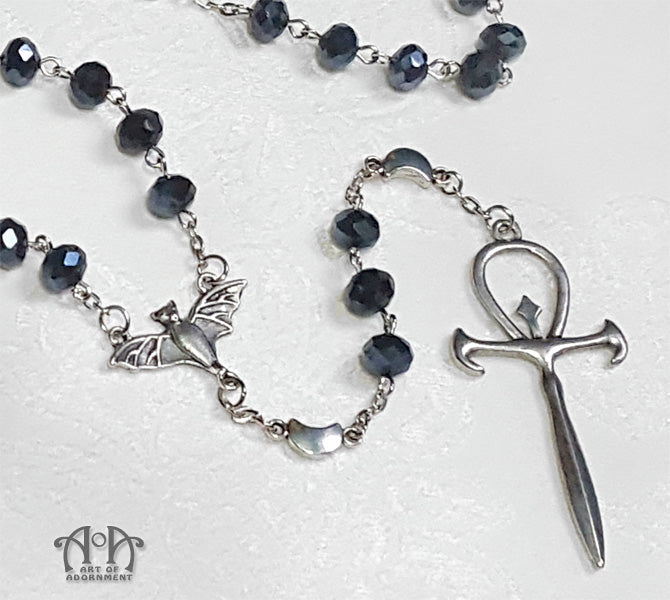 Spirit of the Night Blue-Black Crystal Rosary Necklace