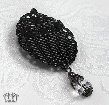 Luminosa Gothic Black Rose Cameo Pendant Necklace/Brooch