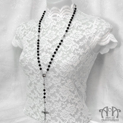 Nocturne Black Glass Beaded Rosary Necklace