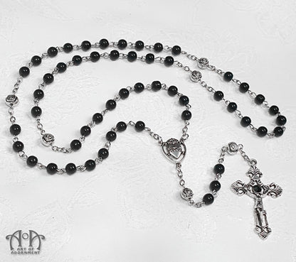 Nocturne Black Glass Beaded Rosary Necklace