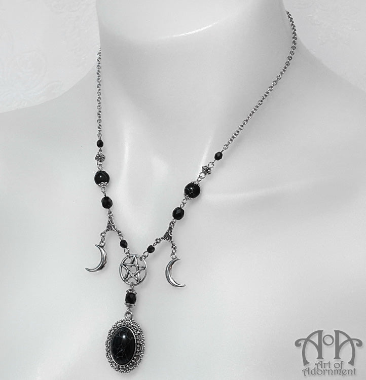 Elemental Goddess Black Howlite Pendant Necklace