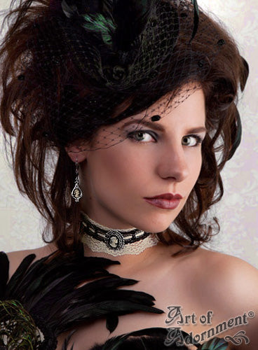 Patina Steampunk Black & Ivory Lace Cameo Choker Necklace