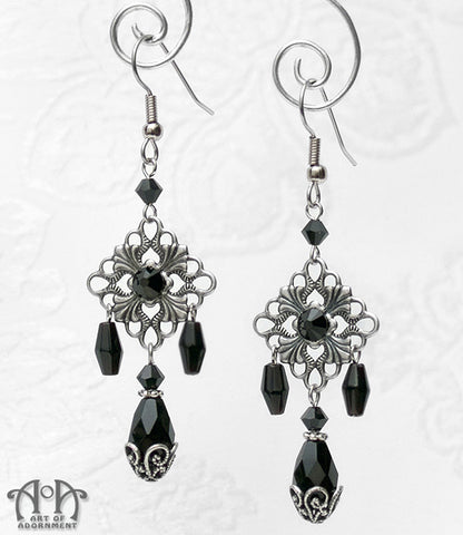 Nocturne Baroque Black Rhinestone Chandelier Earrings