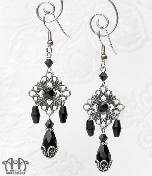 Nocturne Baroque Black Rhinestone Chandelier Earrings