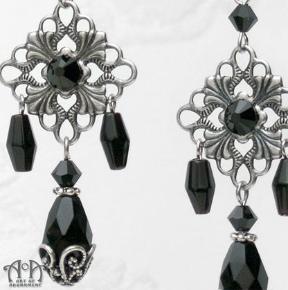 Nocturne Baroque Black Rhinestone Chandelier Earrings
