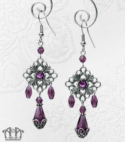 Vervaina Baroque Purple Rhinestone Chandelier Earrings