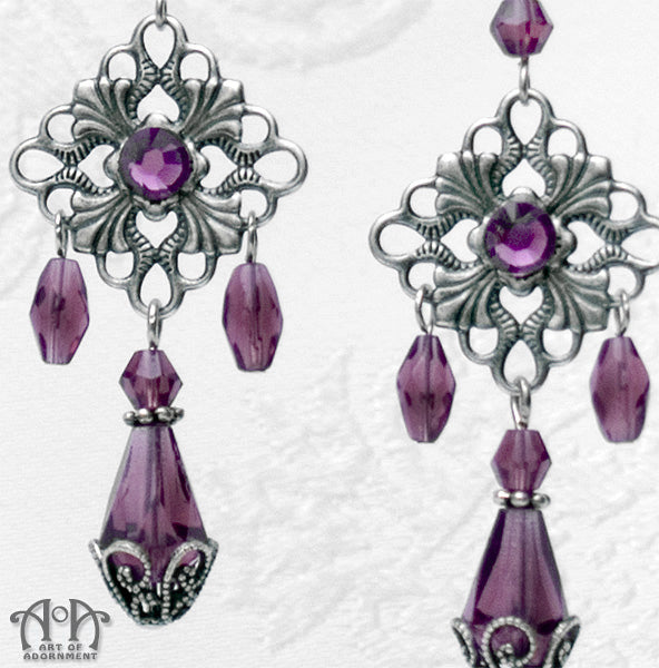 Vervaina Baroque Purple Rhinestone Chandelier Earrings