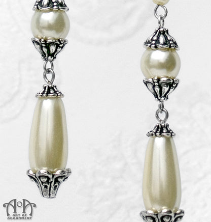 Patina Ivory Faux Pearl Victorian Teardrop Earrings