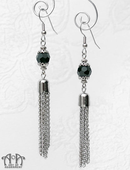Nocturne Black 1920's Flapper Chain Tassel Earrings