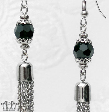Nocturne Black 1920's Flapper Chain Tassel Earrings