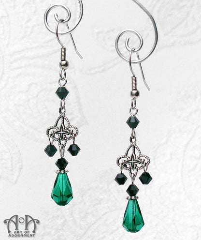Sylvannia Green & Black Crystal Teardrop Earrings