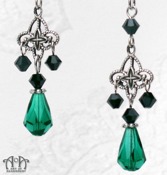 Sylvannia Green & Black Crystal Teardrop Earrings
