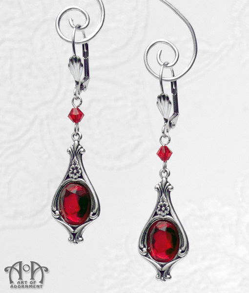 Sanguinari Red Crystal Victorian Art Nouveau Earrings