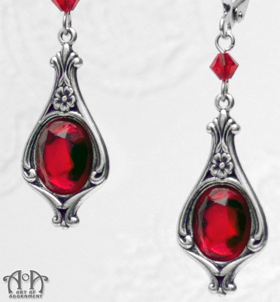 Sanguinari Red Crystal Victorian Art Nouveau Earrings