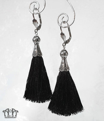 Nocturne Black Tassel Fringe 1920's Flapper Earrings
