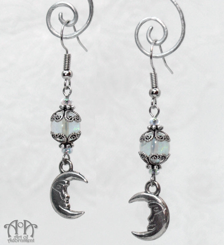 Argenta Sea Opal Crescent Moon Charm Earrings