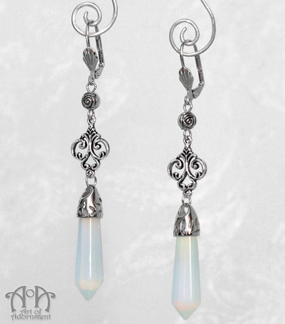 Argenta Baroque Floral Filigree Opal Drop Earrings