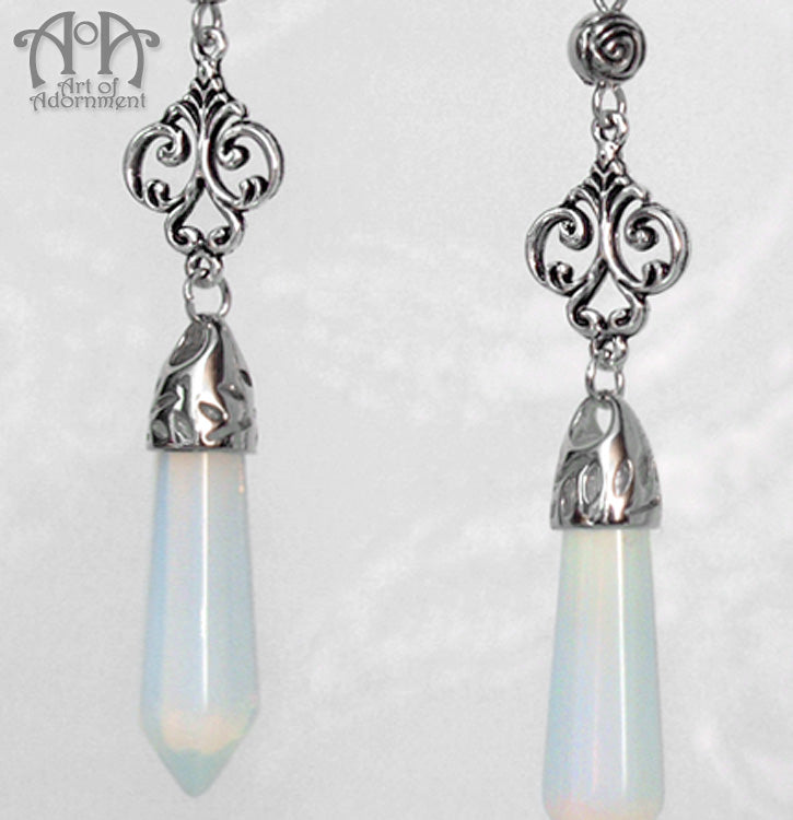 Argenta Baroque Floral Filigree Opal Drop Earrings