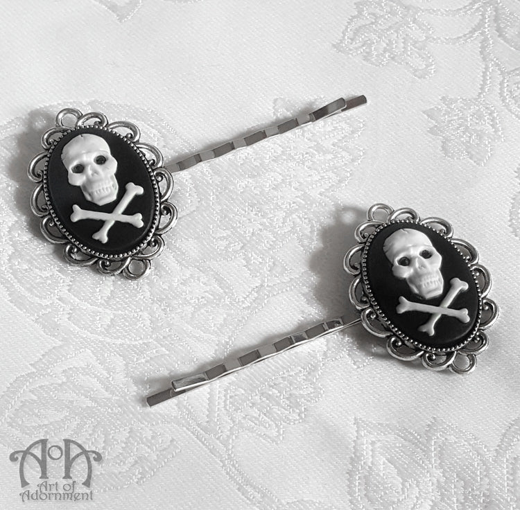 Luminosa Gothic Skull Cameo Slide Hair Pin Clip