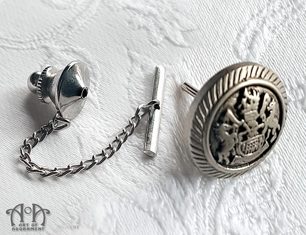 Patina Steampunk Military Crest Tie Tack Pin
