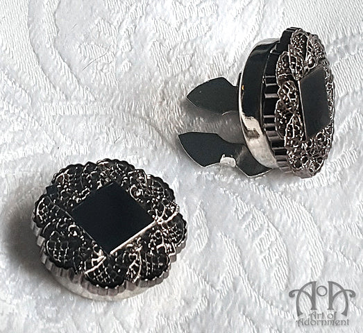 Gothic Gunmetal Black Diamond Filigree Cuff Button Covers