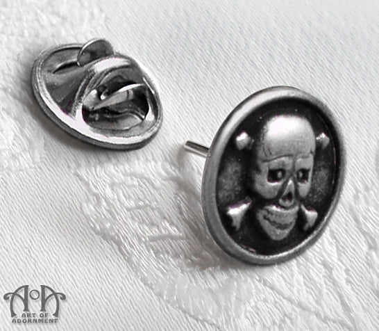 Argenta Gothic Skull & Crossbones Tie Tack Pin