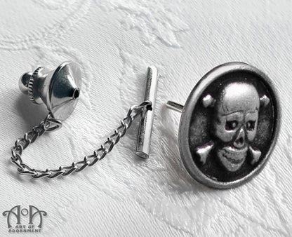 Argenta Gothic Skull & Crossbones Tie Tack Pin