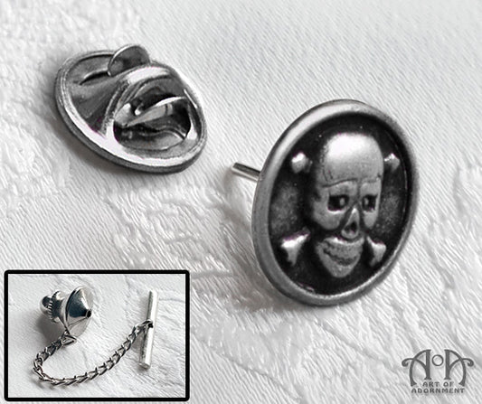 Argenta Gothic Skull & Crossbones Tie Tack Pin