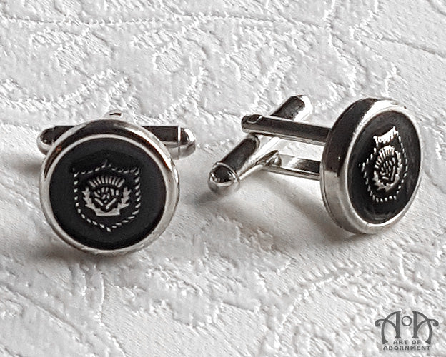 Nocturne Gothic Black Thistle Crest Cufflinks