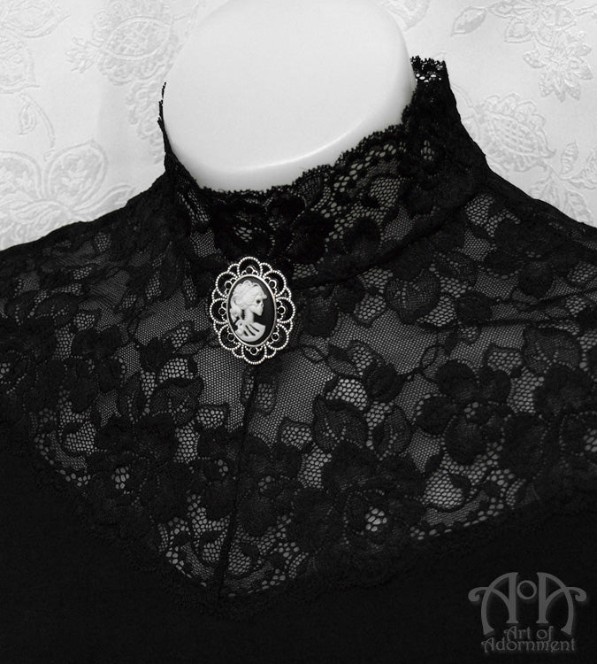 Luminosa Gothic Lady Skull Cameo Rhinestone Brooch