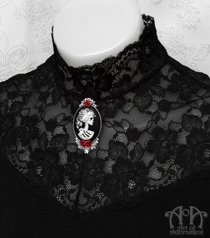 Sanguinari Gothic Rose Lady Skull Cameo Brooch